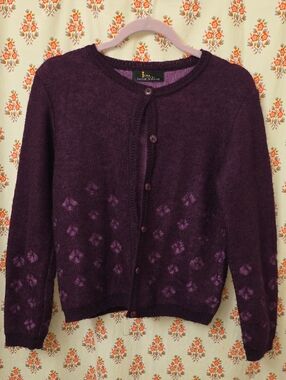 Lena Plum Purple Button-Up Floral Knit Cardigan